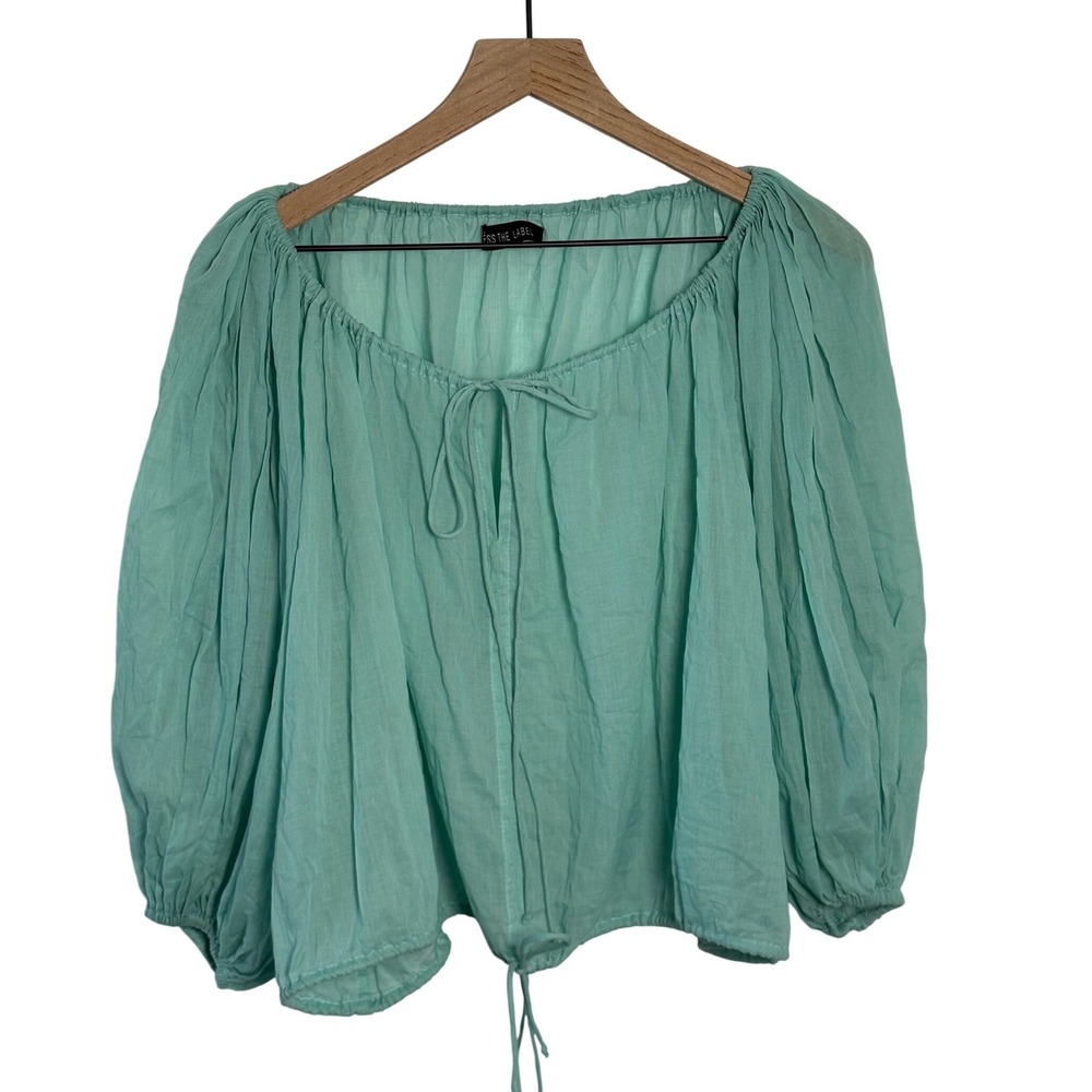 ESS THE LABEL Mint Green Peasant Blouse Balloon Sleeve Boho Crop Top Large